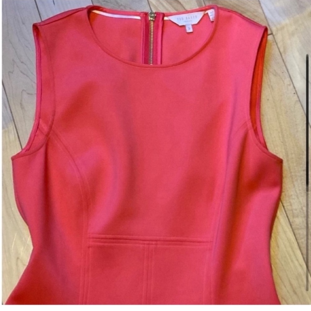 Ted Baker Coral sleeveless skater style dress exposed back gold zipper size 8-10 - Picture 4 of 13